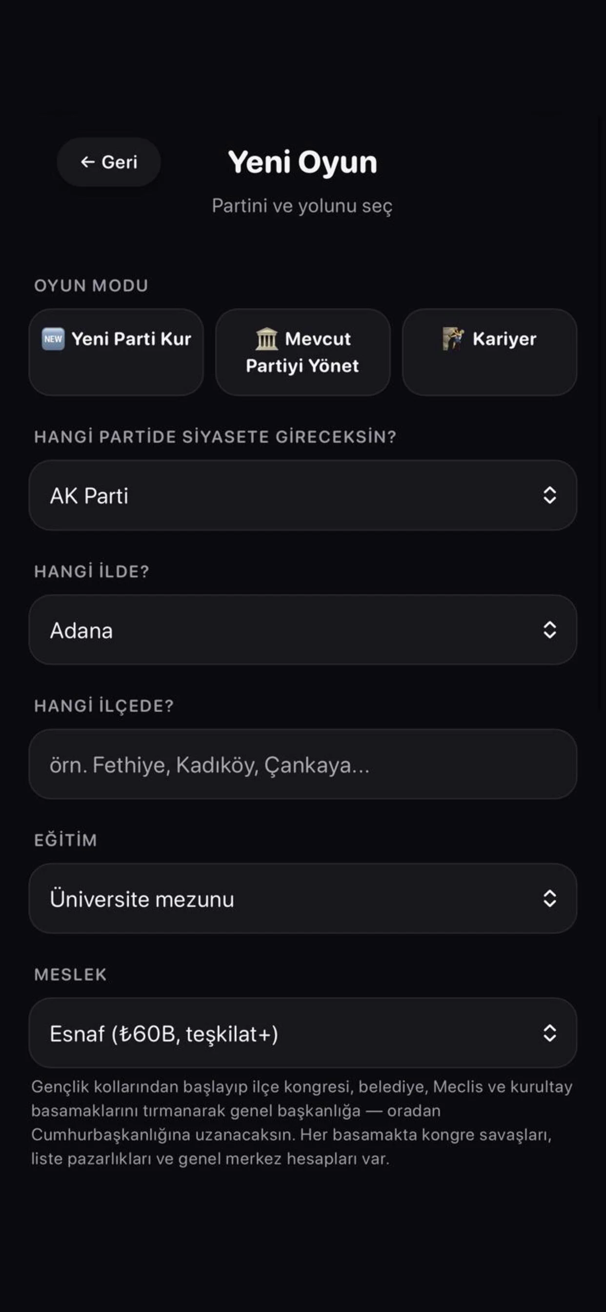 Seçim Simülasyonu: Parti Kur screenshot